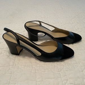 Marc Fisher “Laynie” cap toe sling back pumps, black, size 7.5 M